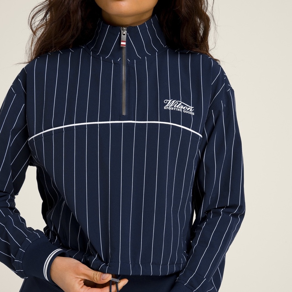 Wilson Davenport Woven Popover XS Classic Navy Pinstripe NWT - Picture 2 of 8